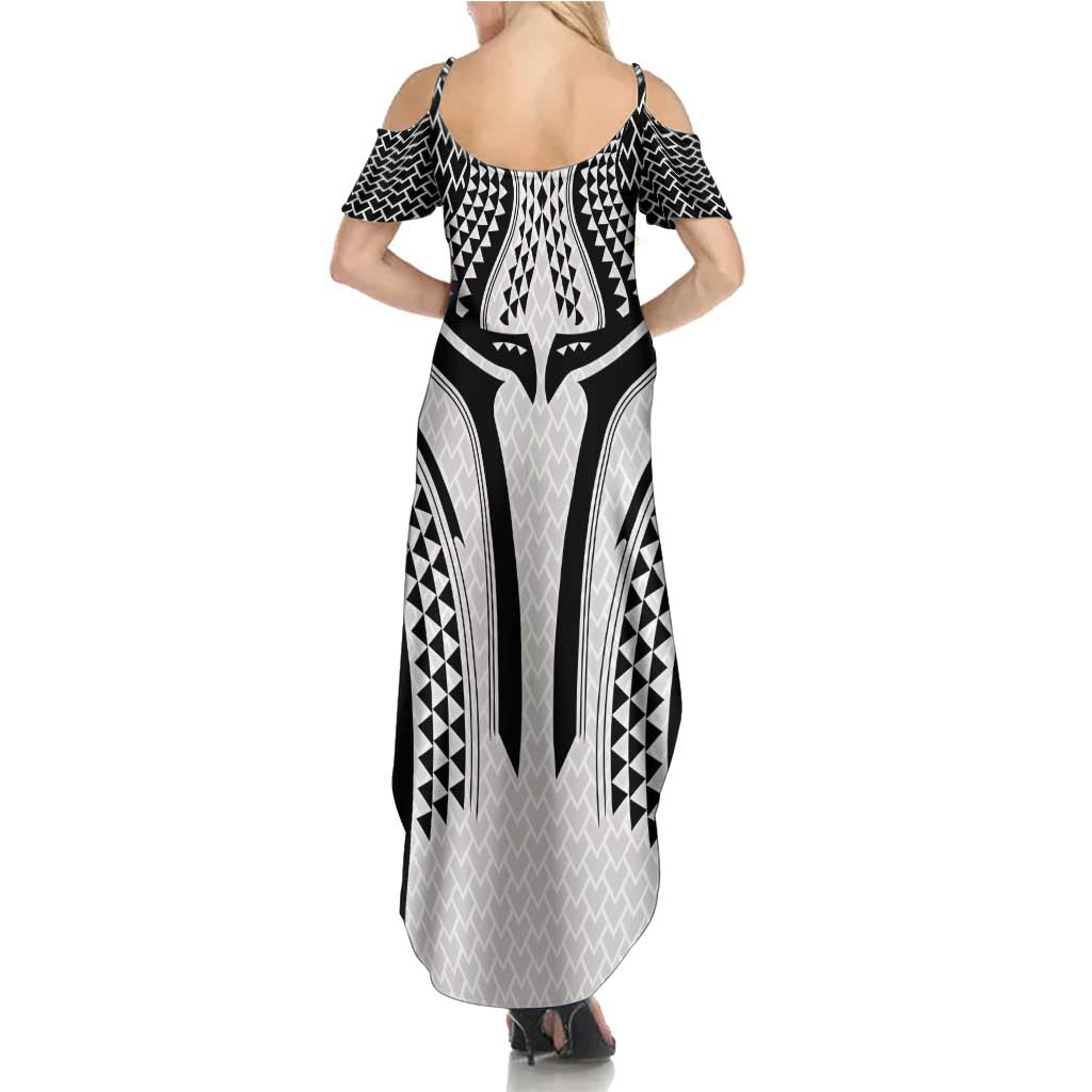 Hawaiian Kakau Art Tattoos Aquaman Style Summer Maxi Dress White Version - Polynesian Pride
