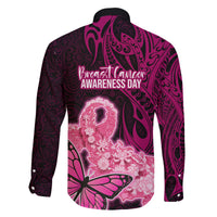 Polynesia Breast Cancer Family Matching Off Shoulder Long Sleeve Dress and Hawaiian Shirt Butterfly and Flowers Ribbon Maori Tattoo Ethnic Black Style LT03 - Polynesian Pride