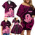 Polynesia Breast Cancer Family Matching Off Shoulder Short Dress and Hawaiian Shirt Butterfly and Flowers Ribbon Maori Tattoo Ethnic Black Style LT03 - Polynesian Pride