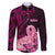 Polynesia Breast Cancer Family Matching Puletasi Dress and Hawaiian Shirt Butterfly and Flowers Ribbon Maori Tattoo Ethnic Black Style LT03 Dad's Shirt - Long Sleeve Black - Polynesian Pride