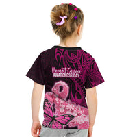 Polynesia Breast Cancer Kid T Shirt Butterfly and Flowers Ribbon Maori Tattoo Ethnic Black Style LT03 - Polynesian Pride