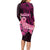 Polynesia Breast Cancer Long Sleeve Bodycon Dress Butterfly and Flowers Ribbon Maori Tattoo Ethnic Black Style LT03 - Polynesian Pride