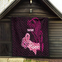 Custom Polynesia Breast Cancer Quilt Butterfly and Flowers Ribbon Maori Tattoo Ethnic Black Style LT03 - Polynesian Pride