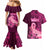 Polynesia Breast Cancer Couples Matching Mermaid Dress and Hawaiian Shirt Butterfly and Flowers Ribbon Maori Tattoo Ethnic Pink Style LT03 - Polynesian Pride