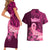 Polynesia Breast Cancer Couples Matching Short Sleeve Bodycon Dress and Hawaiian Shirt Butterfly and Flowers Ribbon Maori Tattoo Ethnic Pink Style LT03 - Polynesian Pride