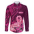 Polynesia Breast Cancer Family Matching Off Shoulder Long Sleeve Dress and Hawaiian Shirt Butterfly and Flowers Ribbon Maori Tattoo Ethnic Pink Style LT03 Dad's Shirt - Long Sleeve Pink - Polynesian Pride