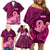 Polynesia Breast Cancer Family Matching Off Shoulder Short Dress and Hawaiian Shirt Butterfly and Flowers Ribbon Maori Tattoo Ethnic Pink Style LT03 - Polynesian Pride