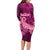 Polynesia Breast Cancer Long Sleeve Bodycon Dress Butterfly and Flowers Ribbon Maori Tattoo Ethnic Pink Style LT03 - Polynesian Pride