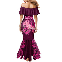 Polynesia Breast Cancer Mermaid Dress Butterfly and Flowers Ribbon Maori Tattoo Ethnic Pink Style LT03 - Polynesian Pride