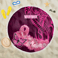 Custom Polynesia Breast Cancer Beach Blanket Butterfly and Flowers Ribbon Maori Tattoo Ethnic Pink Style LT03 One Size 150cm Pink - Wonder Print Shop