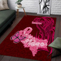 Polynesia Breast Cancer Area Rug Butterfly and Flowers Ribbon Maori Tattoo Ethnic Red Style LT03 Red - Polynesian Pride