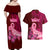 Polynesia Breast Cancer Couples Matching Off Shoulder Maxi Dress and Hawaiian Shirt Butterfly and Flowers Ribbon Maori Tattoo Ethnic Red Style LT03 - Polynesian Pride