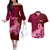 Polynesia Breast Cancer Couples Matching Off The Shoulder Long Sleeve Dress and Hawaiian Shirt Butterfly and Flowers Ribbon Maori Tattoo Ethnic Red Style LT03 Red - Polynesian Pride