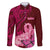 Polynesia Breast Cancer Family Matching Long Sleeve Bodycon Dress and Hawaiian Shirt Butterfly and Flowers Ribbon Maori Tattoo Ethnic Red Style LT03 Dad's Shirt - Long Sleeve Red - Polynesian Pride