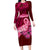 Polynesia Breast Cancer Long Sleeve Bodycon Dress Butterfly and Flowers Ribbon Maori Tattoo Ethnic Red Style LT03 Long Dress Red - Polynesian Pride