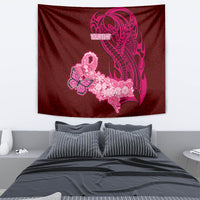 Custom Polynesia Breast Cancer Tapestry Butterfly and Flowers Ribbon Maori Tattoo Ethnic Red Style LT03 - Polynesian Pride