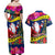 Cook Island Christmas Couples Matching Off Shoulder Maxi Dress and Hawaiian Shirt Santa Claus Mix Maroro and Kakaia Hibiscus Flower Maori Pattern LT03 - Polynesian Pride