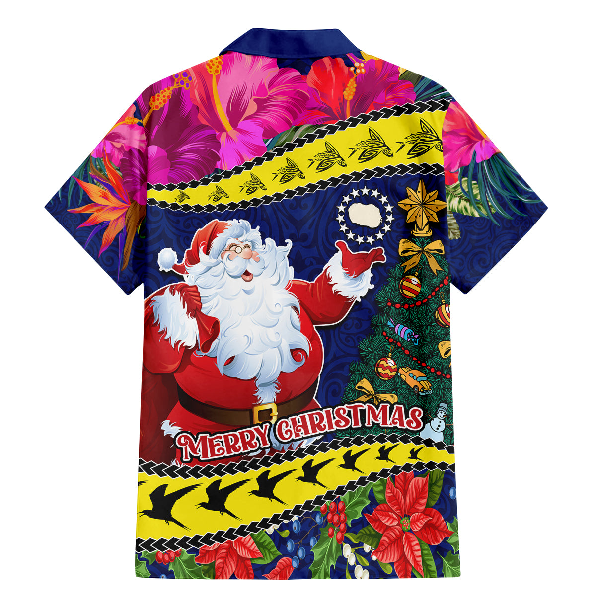 Cook Island Christmas Family Matching Mermaid Dress and Hawaiian Shirt Santa Claus Mix Maroro and Kakaia Hibiscus Flower Maori Pattern LT03 - Polynesian Pride