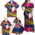 Cook Island Christmas Family Matching Off Shoulder Maxi Dress and Hawaiian Shirt Santa Claus Mix Maroro and Kakaia Hibiscus Flower Maori Pattern LT03 - Polynesian Pride