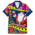 Cook Island Christmas Family Matching Off Shoulder Short Dress and Hawaiian Shirt Santa Claus Mix Maroro and Kakaia Hibiscus Flower Maori Pattern LT03 Dad's Shirt - Short Sleeve Blue - Polynesian Pride