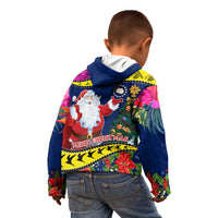 Cook Island Christmas Kid Hoodie Santa Claus Mix Maroro and Kakaia Hibiscus Flower Maori Pattern LT03 - Polynesian Pride