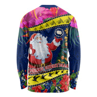 Cook Island Christmas Long Sleeve Shirt Santa Claus Mix Maroro and Kakaia Hibiscus Flower Maori Pattern LT03 - Polynesian Pride