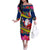 Cook Island Christmas Off The Shoulder Long Sleeve Dress Santa Claus Mix Maroro and Kakaia Hibiscus Flower Maori Pattern LT03 Women Blue - Polynesian Pride