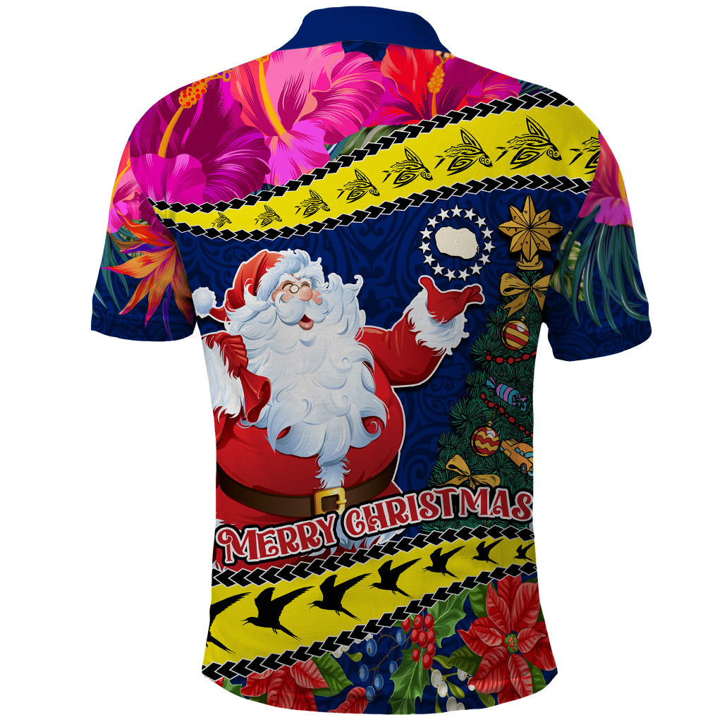 Cook Island Christmas Polo Shirt Santa Claus Mix Maroro and Kakaia Hibiscus Flower Maori Pattern LT03 - Polynesian Pride