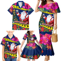 Personalised Cook Island Christmas Family Matching Mermaid Dress and Hawaiian Shirt Santa Claus Mix Maroro and Kakaia Hibiscus Flower Maori Pattern LT03 - Polynesian Pride