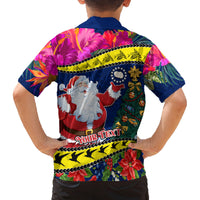 Personalised Cook Island Christmas Family Matching Tank Maxi Dress and Hawaiian Shirt Santa Claus Mix Maroro and Kakaia Hibiscus Flower Maori Pattern LT03 - Polynesian Pride