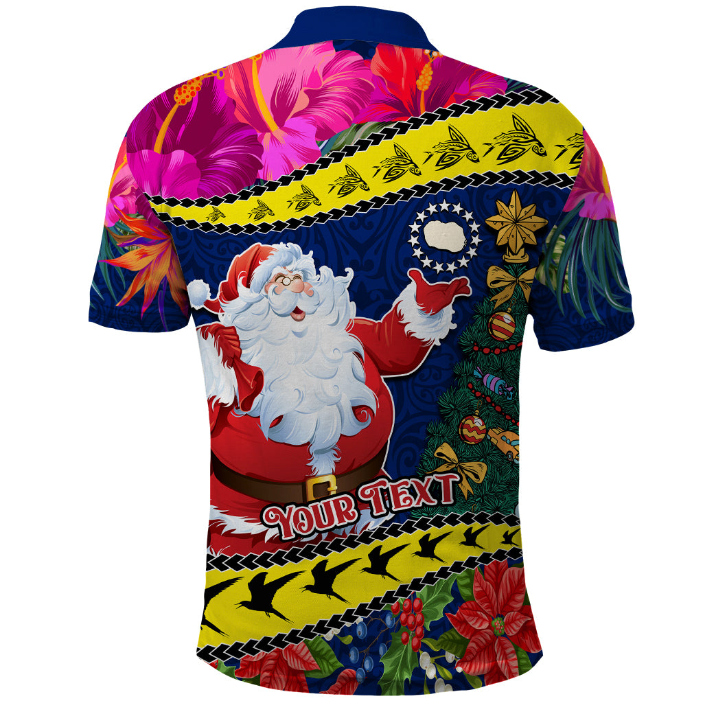 Personalised Cook Island Christmas Polo Shirt Santa Claus Mix Maroro and Kakaia Hibiscus Flower Maori Pattern LT03 - Polynesian Pride
