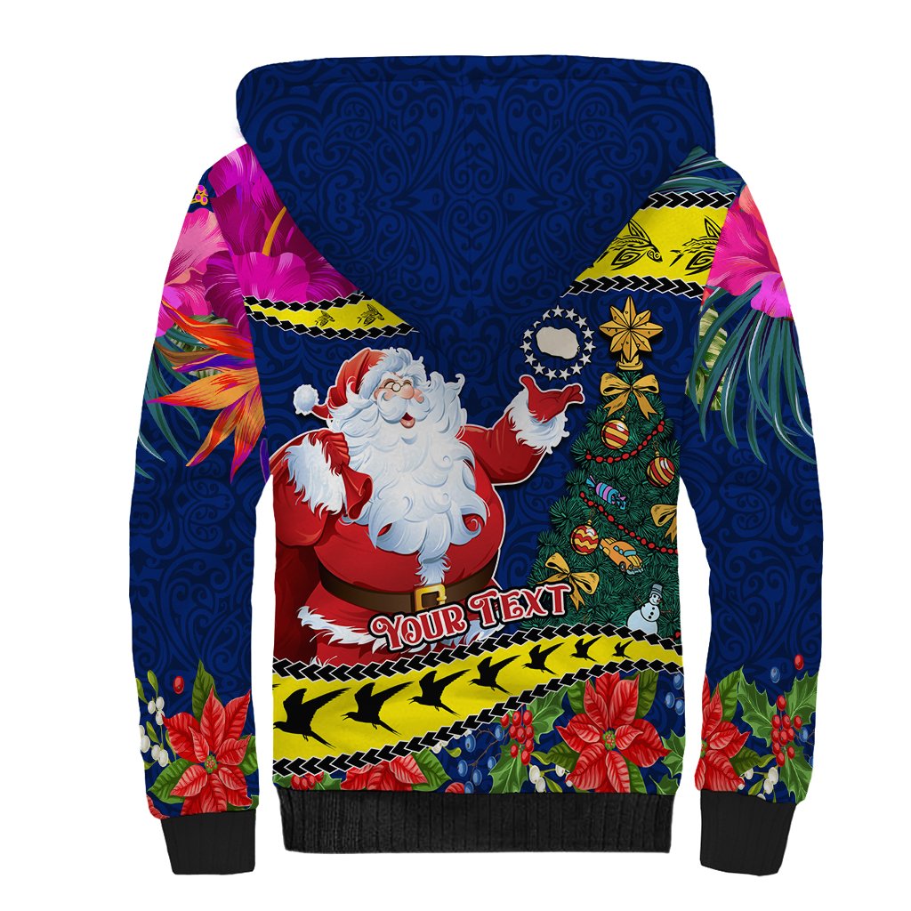 Personalised Cook Island Christmas Sherpa Hoodie Santa Claus Mix Maroro and Kakaia Hibiscus Flower Maori Pattern LT03 - Polynesian Pride