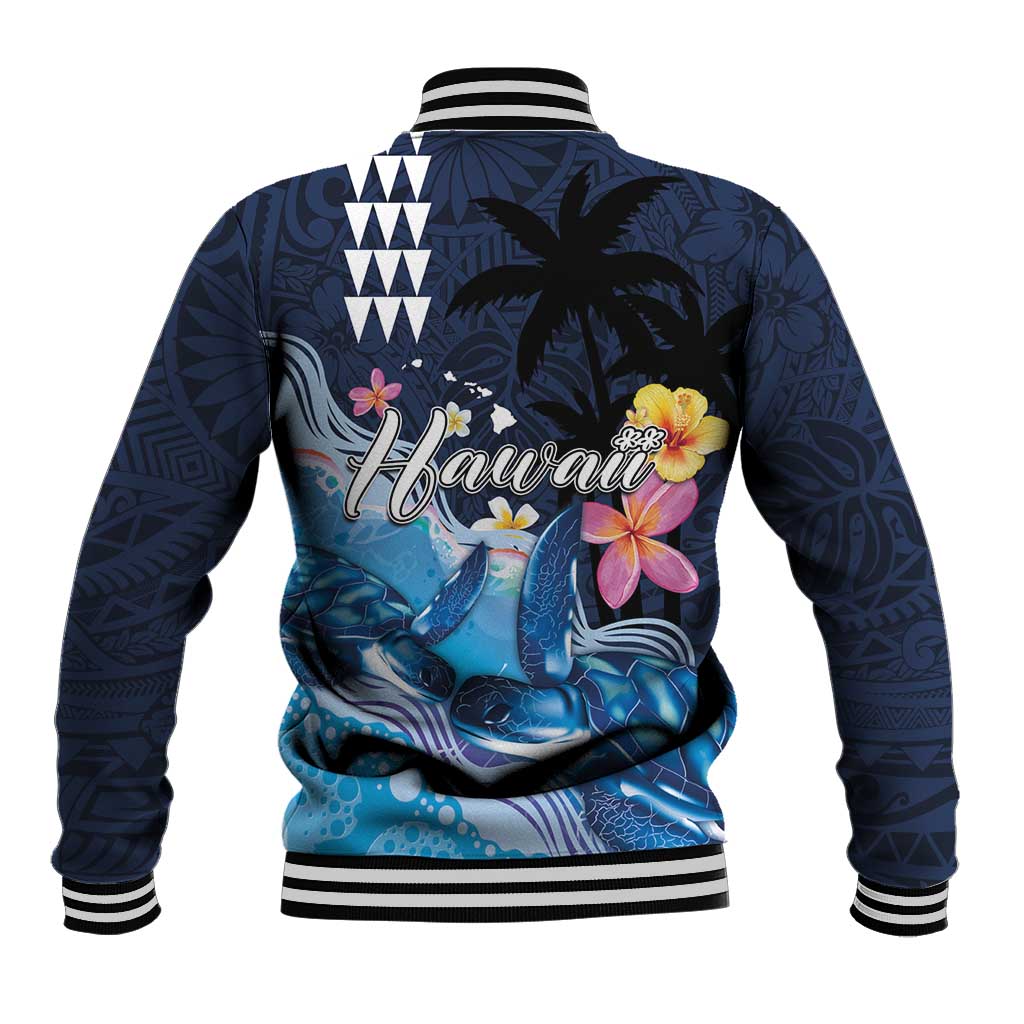 Hawaiian Honu Honi Ihu Baseball Jacket With Plumeria and Kakau Art Pattern LT03 - Polynesian Pride