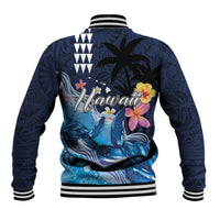 Hawaiian Honu Honi Ihu Baseball Jacket With Plumeria and Kakau Art Pattern LT03 - Polynesian Pride
