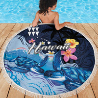 Hawaiian Honu Honi Ihu Beach Blanket With Plumeria and Kakau Art Pattern LT03 - Polynesian Pride