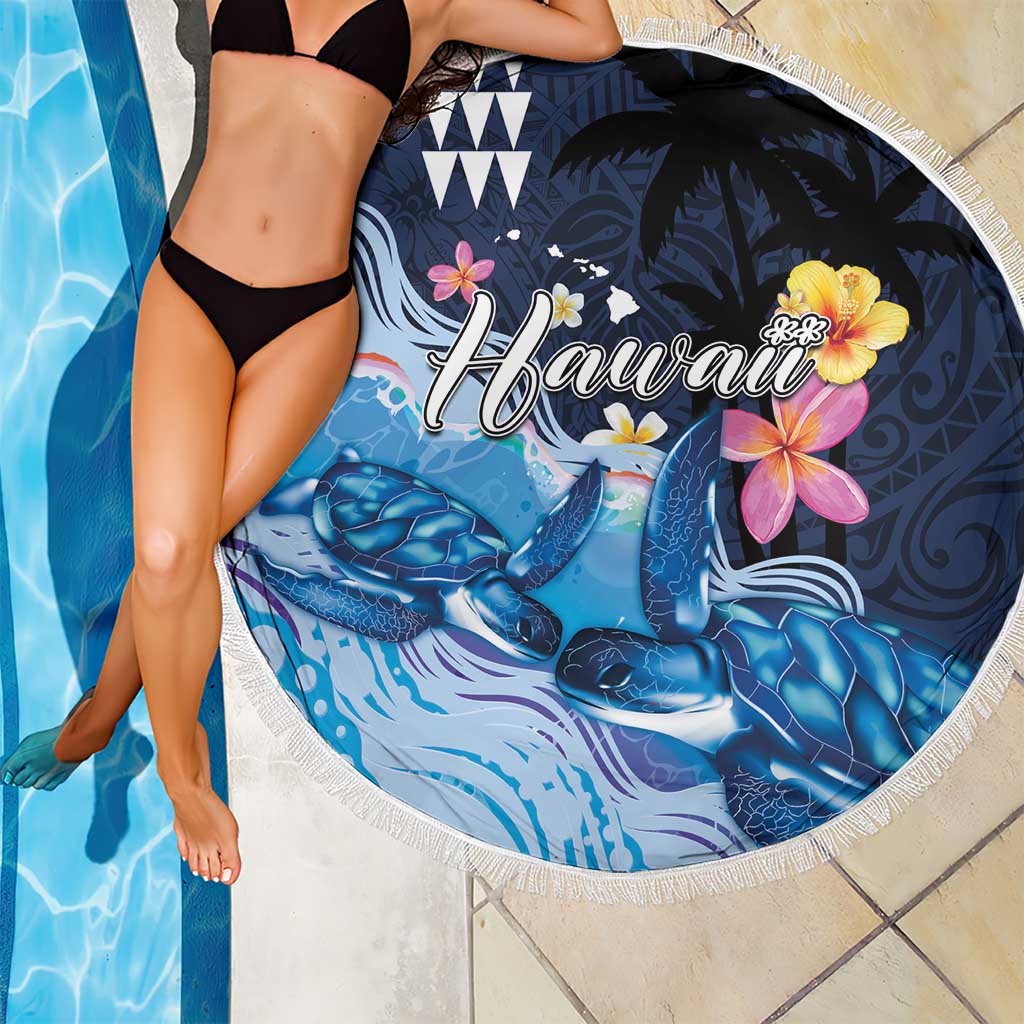 Hawaiian Honu Honi Ihu Beach Blanket With Plumeria and Kakau Art Pattern LT03 - Polynesian Pride