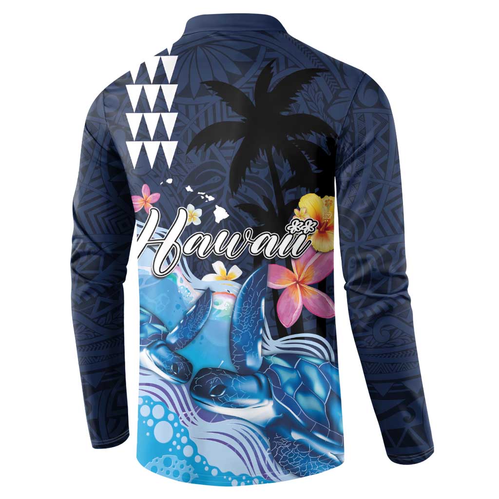 Hawaiian Honu Honi Ihu Button Sweatshirt With Plumeria and Kakau Art Pattern LT03 - Polynesian Pride