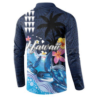 Hawaiian Honu Honi Ihu Button Sweatshirt With Plumeria and Kakau Art Pattern LT03 - Polynesian Pride