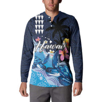 Hawaiian Honu Honi Ihu Button Sweatshirt With Plumeria and Kakau Art Pattern LT03 - Polynesian Pride