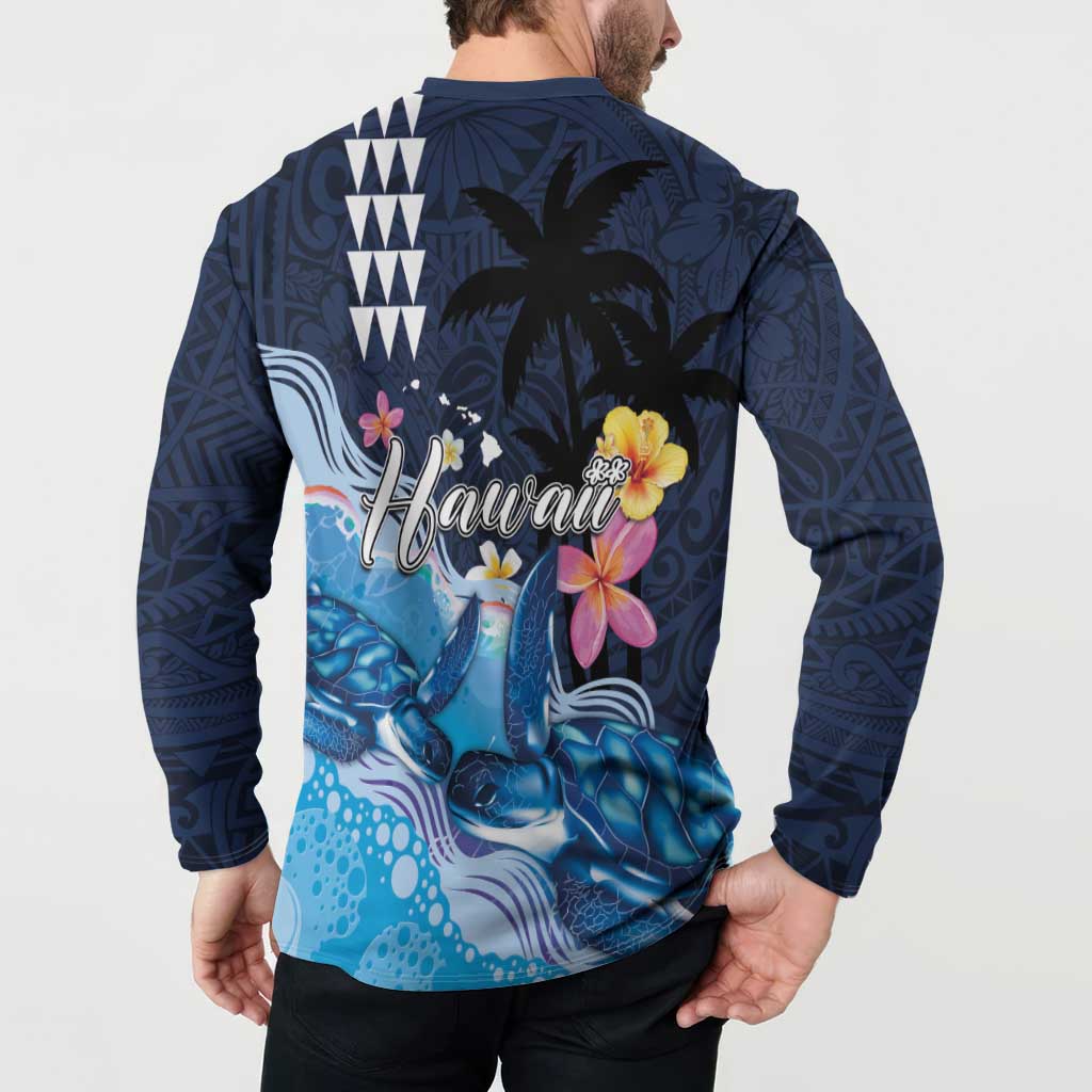 Hawaiian Honu Honi Ihu Button Sweatshirt With Plumeria and Kakau Art Pattern LT03 - Polynesian Pride