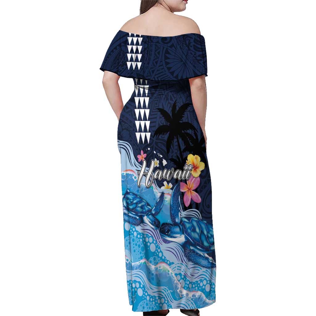 Hawaiian Honu Honi Ihu Family Matching Off Shoulder Maxi Dress and Hawaiian Shirt With Plumeria and Kakau Art Pattern