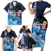 Hawaiian Honu Honi Ihu Family Matching Short Sleeve Bodycon Dress and Hawaiian Shirt With Plumeria and Kakau Art Pattern