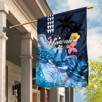 Hawaiian Honu Honi Ihu Garden Flag With Plumeria and Kakau Art Pattern LT03 House Flag Dark Blue - Polynesian Pride
