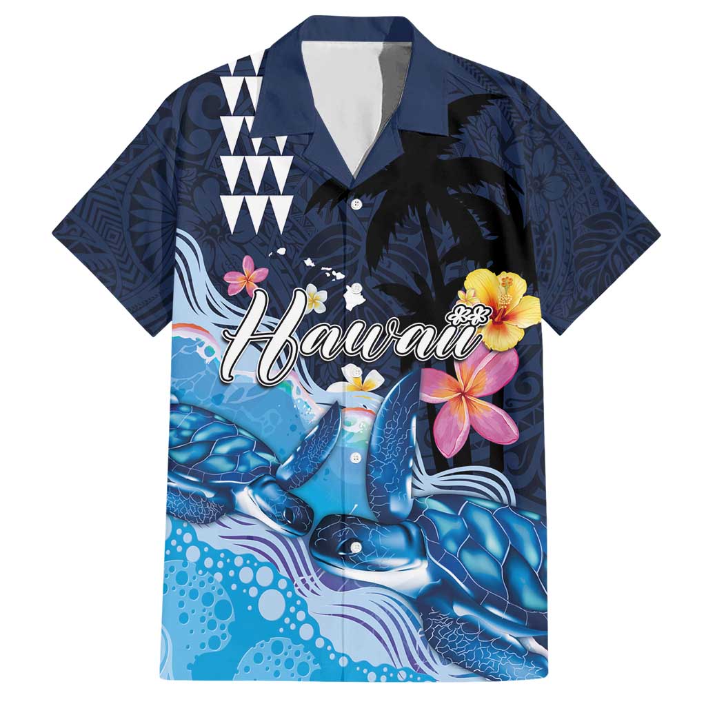 Hawaiian Honu Honi Ihu Hawaiian Shirt With Plumeria and Kakau Art Pattern LT03 Dark Blue - Polynesian Pride