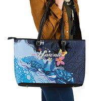 Hawaiian Honu Honi Ihu Leather Tote Bag With Plumeria and Kakau Art Pattern LT03 - Polynesian Pride