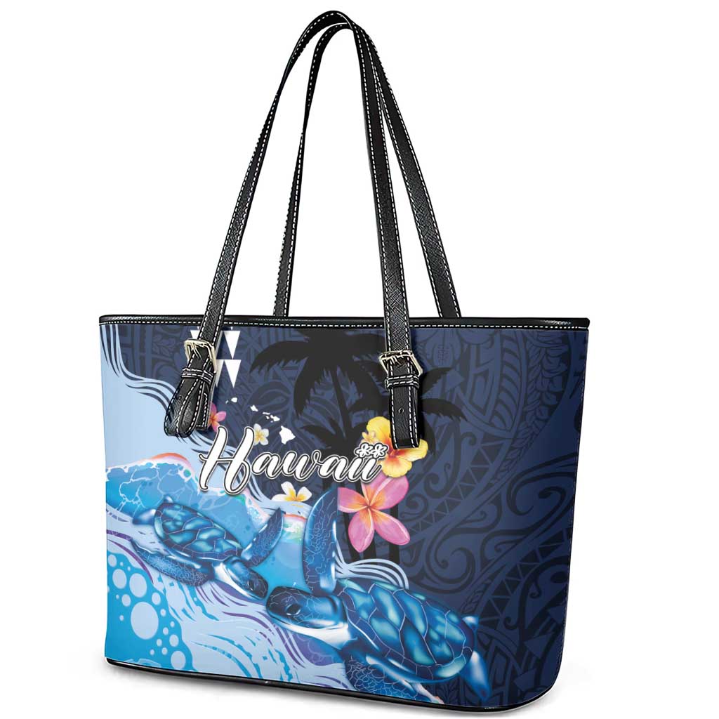 Hawaiian Honu Honi Ihu Leather Tote Bag With Plumeria and Kakau Art Pattern LT03 - Polynesian Pride