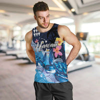 Hawaiian Honu Honi Ihu Men Tank Top With Plumeria and Kakau Art Pattern LT03 Dark Blue - Polynesian Pride