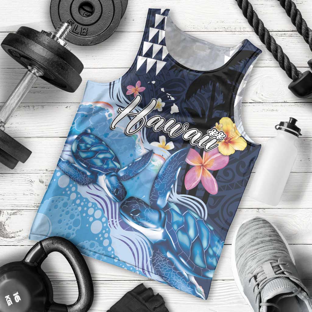 Hawaiian Honu Honi Ihu Men Tank Top With Plumeria and Kakau Art Pattern LT03 - Polynesian Pride