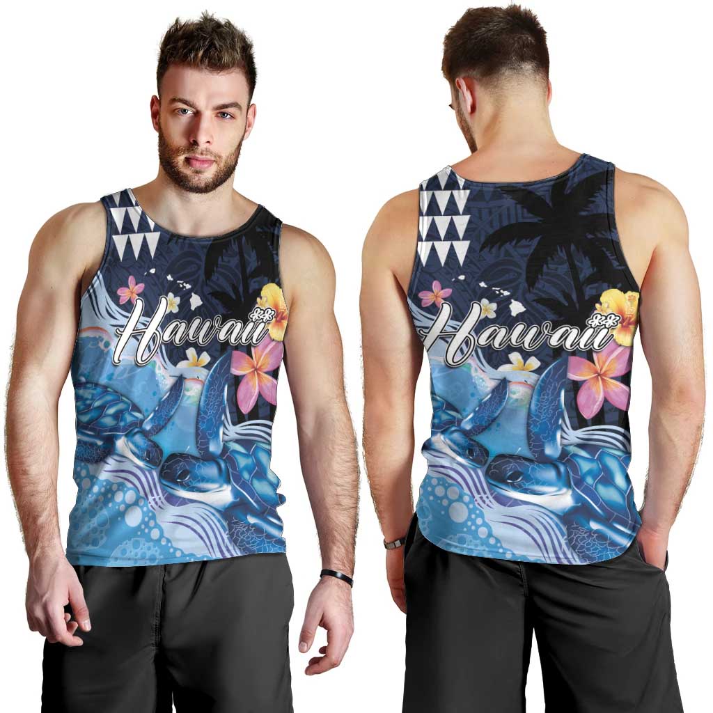 Hawaiian Honu Honi Ihu Men Tank Top With Plumeria and Kakau Art Pattern LT03 - Polynesian Pride
