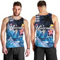 Hawaiian Honu Honi Ihu Men Tank Top With Plumeria and Kakau Art Pattern LT03 - Polynesian Pride